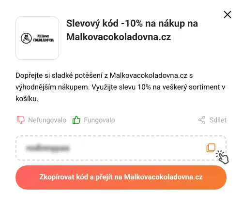 Návod jak zkopírovat slevový kupón Malkovacokoladovna.cz