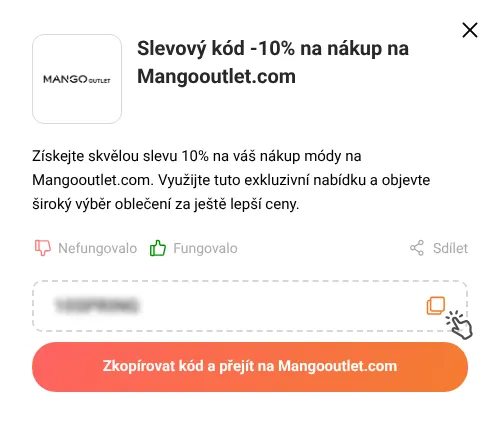 Návod jak zkopírovat slevový kód Mangooutlet.com