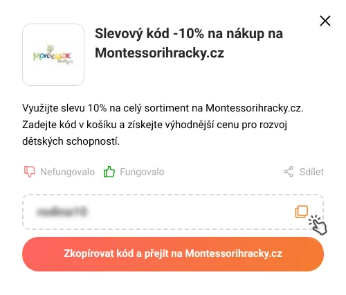 Návod jak zkopírovat slevový kód Montessorihracky.cz