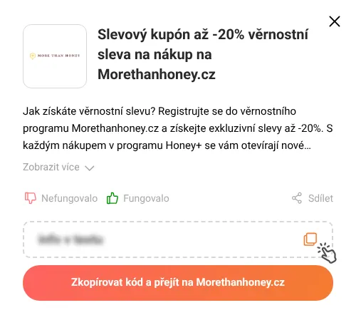 Návod jak zkopírovat slevový kupón Morethanhoney.cz