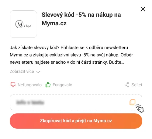 Návod jak zkopírovat slevový kupón Myma.cz