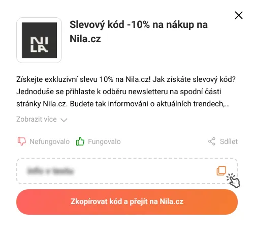 Návod jak zkopírovat slevový kód Nila.cz