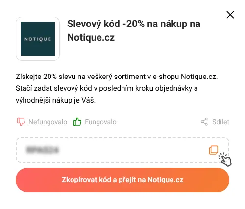 Návod jak zkopírovat slevový kód Notique.cz