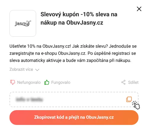 Návod jak zkopírovat slevový kód ObuvJasny.cz