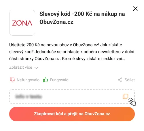 Návod jak zkopírovat slevový kód ObuvZona.cz