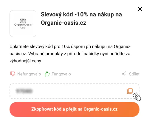 Návod jak zkopírovat slevový kupón Organic-oasis.cz