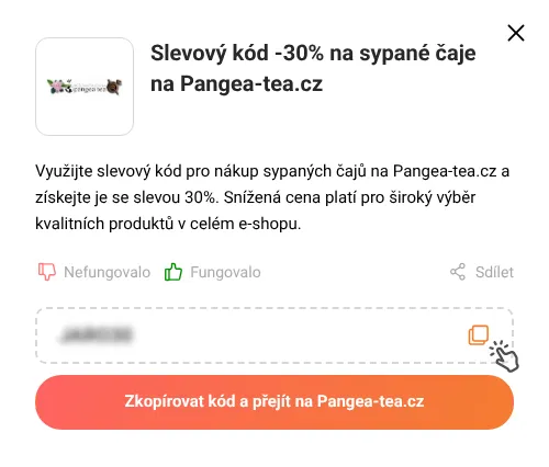 Návod jak zkopírovat slevový kód Pangea-tea.cz