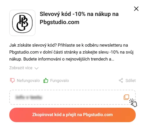 Návod jak zkopírovat slevový kód Pbgstudio.com