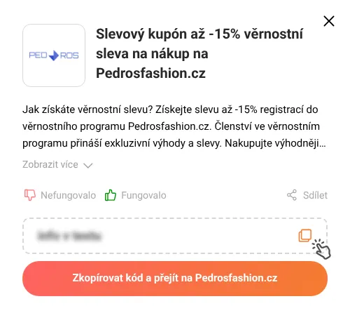 Návod jak zkopírovat slevový kupón Pedrosfashion.cz