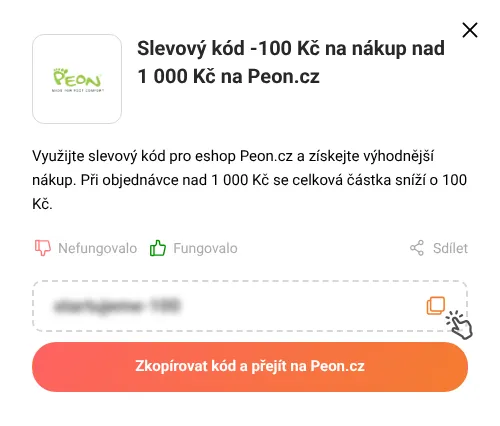 Návod jak zkopírovat slevový kód Peon.cz