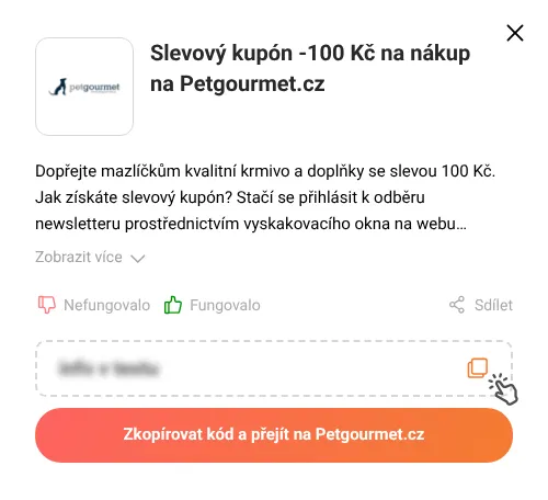 Návod jak zkopírovat slevový kód Petgourmet.cz