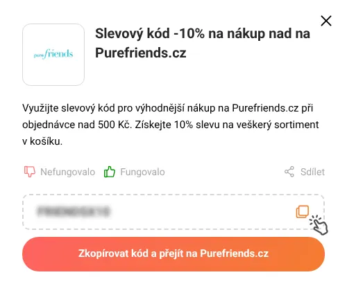 Návod jak zkopírovat slevový kód Purefriends.cz
