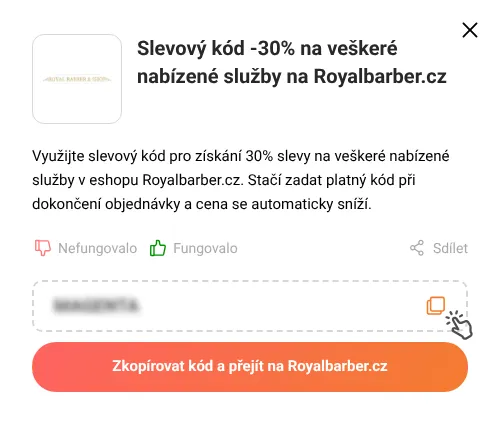 Návod jak zkopírovat slevový kód Royalbarber.cz