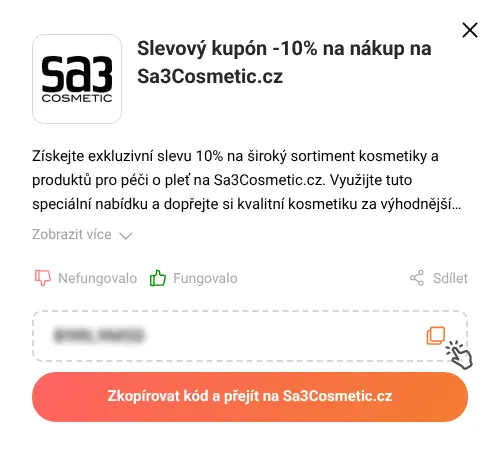 Návod jak zkopírovat slevový kód Sa3Cosmetic.cz