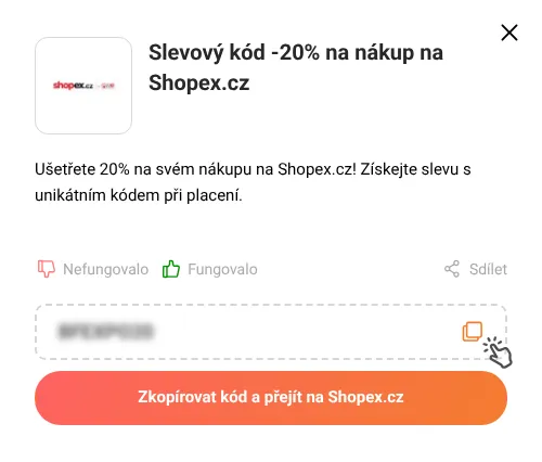 Návod jak zkopírovat slevový kód Shopex.cz