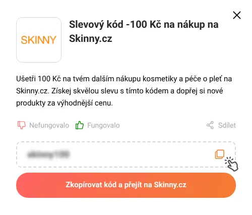 Návod jak zkopírovat slevový kupón Skinny.cz