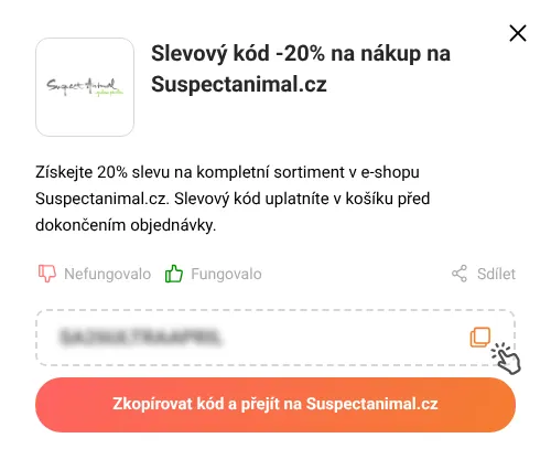 Návod jak zkopírovat slevový kód Suspectanimal.cz