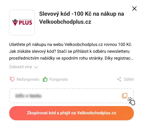 Návod jak zkopírovat slevový kupón Velkoobchodplus.cz