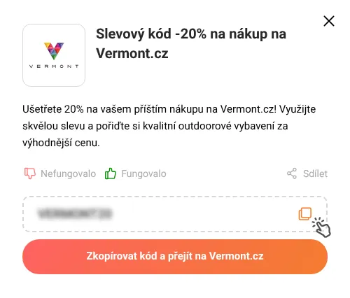 Návod jak zkopírovat slevový kód Vermont.cz