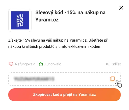 Návod jak zkopírovat slevový kód Yurami.cz