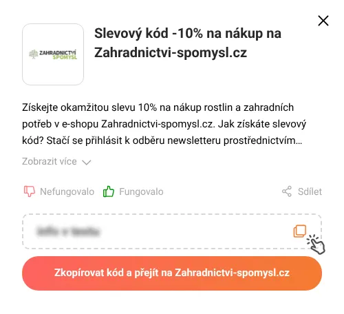 Návod jak zkopírovat slevový kód Zahradnictvi-spomysl.cz