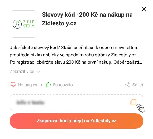 Návod jak zkopírovat slevový kupón Zidlestoly.cz