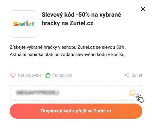 Návod jak zkopírovat slevový kód Zuriel.cz