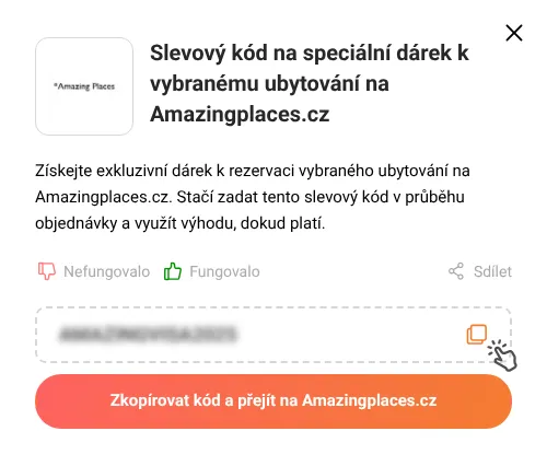 Návod jak zkopírovat slevový kód Amazingplaces.cz