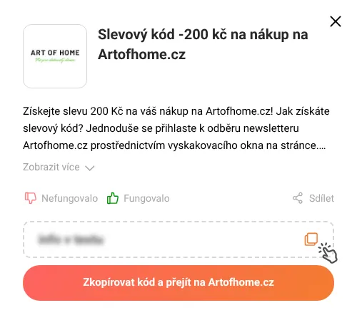 Návod jak zkopírovat slevový kupón Artofhome.cz