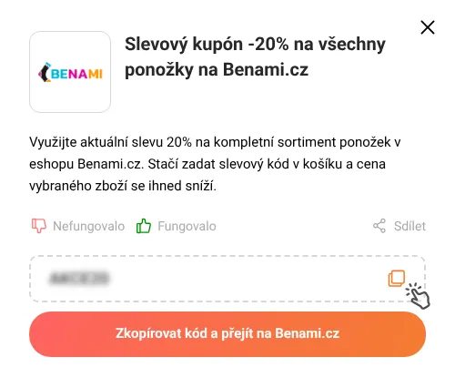 Návod jak zkopírovat slevový kupón Benami.cz