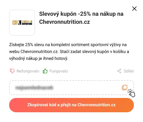 Návod jak zkopírovat slevový kupón Chevronnutrition.cz