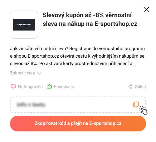 Návod jak zkopírovat slevový kód E-sportshop.cz