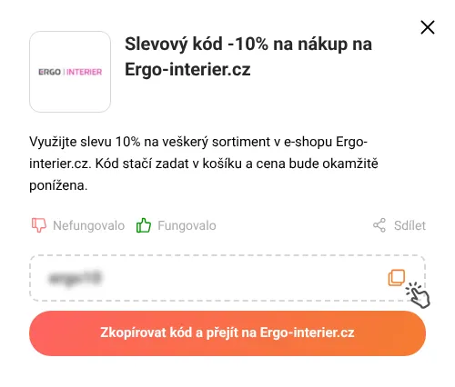 Návod jak zkopírovat slevový kód Ergo-interier.cz