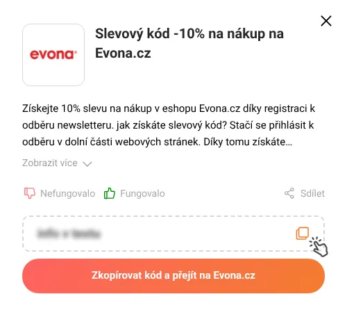 Návod jak zkopírovat slevový kód Evona.cz