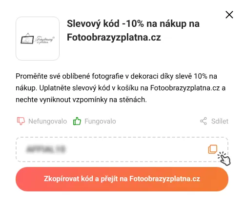 Návod jak zkopírovat slevový kód Fotoobrazyzplatna.cz