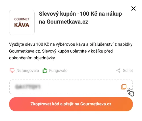 Návod jak zkopírovat slevový kód Gourmetkava.cz