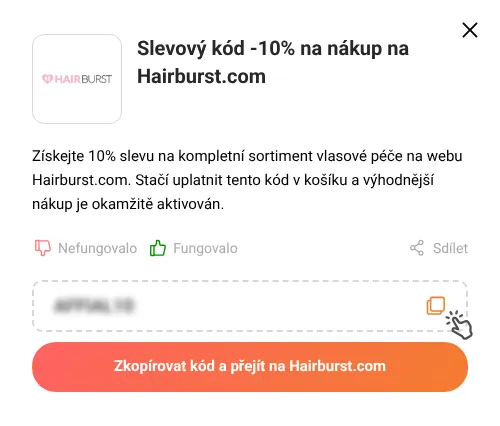 Návod jak zkopírovat slevový kód Hairburst.com