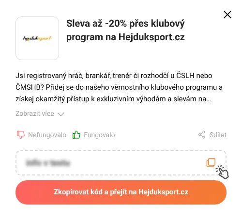 Návod jak zkopírovat slevový kód Hejduksport.cz