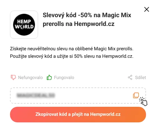 Návod jak zkopírovat slevový kód Hempworld.cz