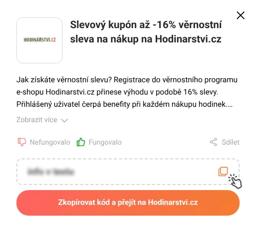 Návod jak zkopírovat slevový kupón Hodinarstvi.cz