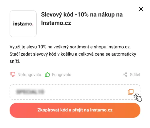 Návod jak zkopírovat slevový kód Instamo.cz