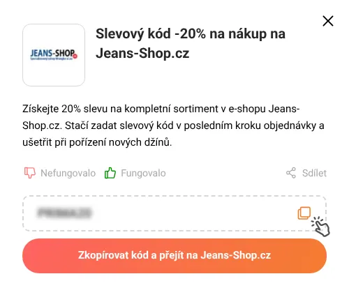 Návod jak zkopírovat slevový kód Jeans-Shop.cz