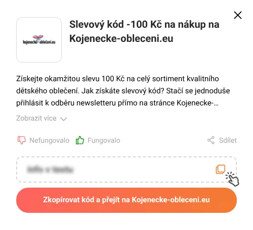 Návod jak zkopírovat slevový kód Kojenecke-obleceni.eu