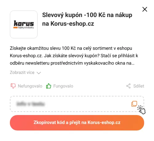 Návod jak zkopírovat slevový kód Korus-eshop.cz