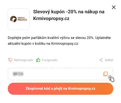 Návod jak zkopírovat slevový kupón Krmivopropsy.cz