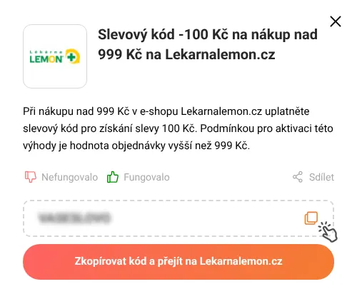 Návod jak zkopírovat slevový kód Lekarnalemon.cz