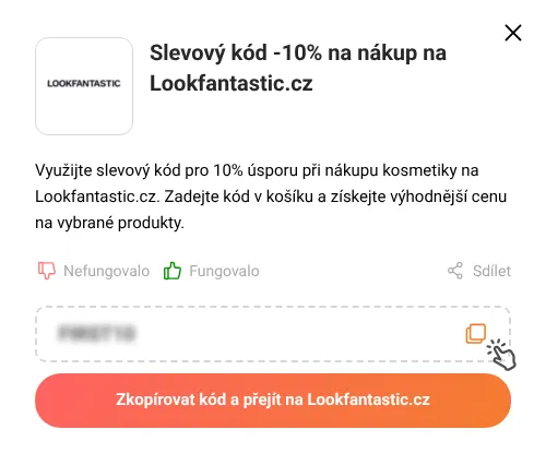 Návod jak zkopírovat slevový kód Lookfantastic.cz