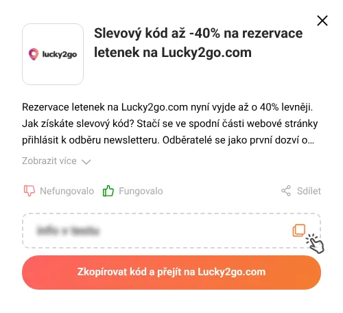 Návod jak zkopírovat slevový kód Lucky2go.com