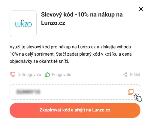 Návod jak zkopírovat slevový kupón Lunzo.cz