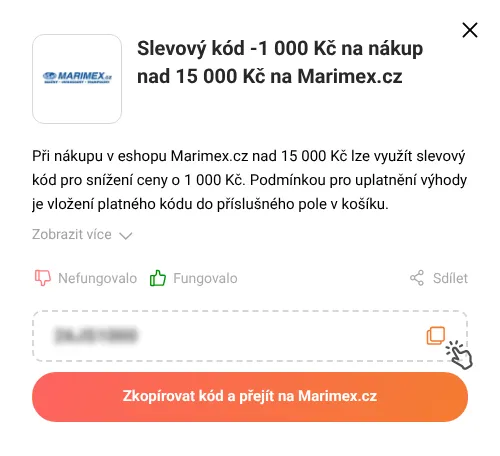 Návod jak zkopírovat slevový kód Marimex.cz